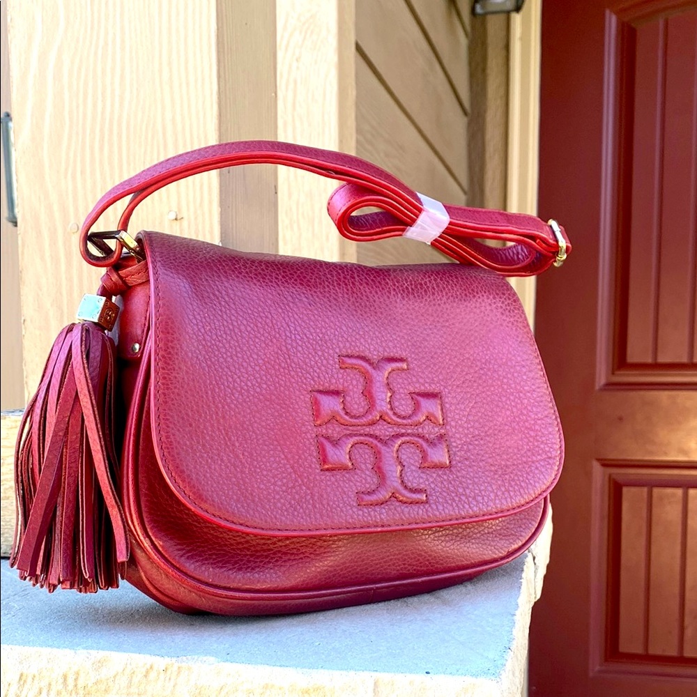 Tory Burch Red Leather Crossbody Bag with Tassel